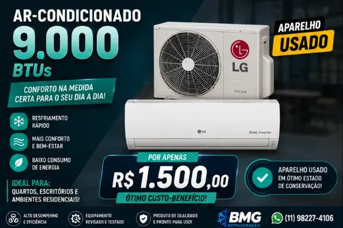 Ar-Condicionado LG Split 9.000 BTUs - Usado em Ótimo Estado