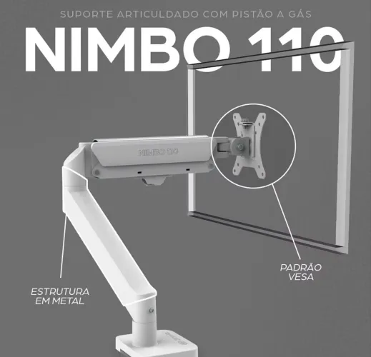 Suporte Articulado Para Monitor 13 a 32 Pistão a Gás Ajustável Zinnia Nimbo 110 Branco