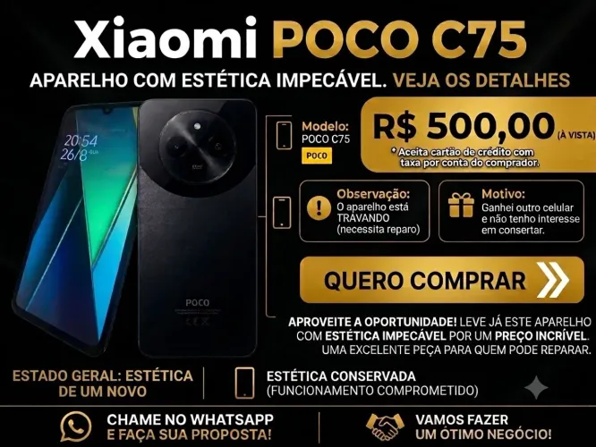 Xiaomi POCO C75 - Estética Impecável / Para Reparo ou Retirada de Peças