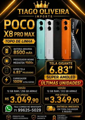 Poco X8 pro Max últimas unidades, topo de linha da Xiaomi em até 18x cartão.