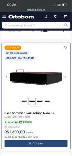 Base Box Baú Ortobom Fashion Nobuck Casal - Preta | 138 x 188 cm - NOVO (nunca usado)