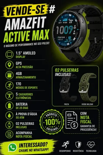 Relógio amazfit active max, ótimo relógio pra quem gosta de qualidade e praticar esporte.