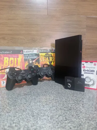 PS2 Slim Revisado e Completo + pendrive 45 Jogos + 3 DVDs + Acessórios NOVOS!