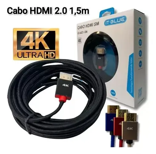 Cabo HDMI 2.0 It-Blue 1,5m Preto Blindado Novo