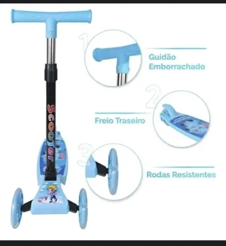 Patinete infantil dobrável azul , altura ajustável