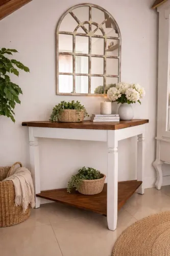 Mesa Canto ou Ponta Triângulo Branco e Rústico