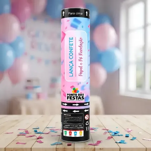 Lança Confete Chá De Revelação Rosa 30cm 20g Pó 20g Papel