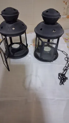 Lanternas  porta velas preta de metal e vidro estilo  retro