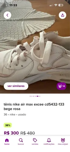 tênis nike air max excee cd5432-133 bege rosa