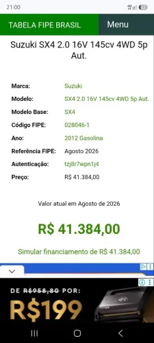 Suzuki SX4 2.0 16V 145cv 4WD 5P Aut. 2012
