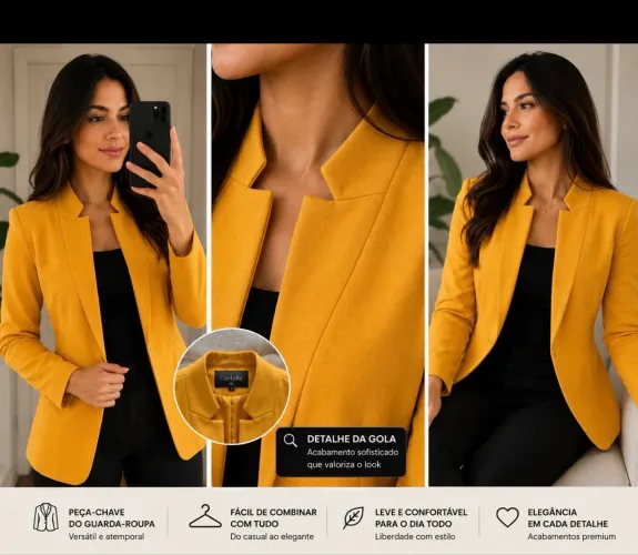 Blazer forrado amarelo longo