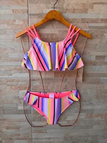 biquíni infantil estampado, tamanho 7/8 anos.