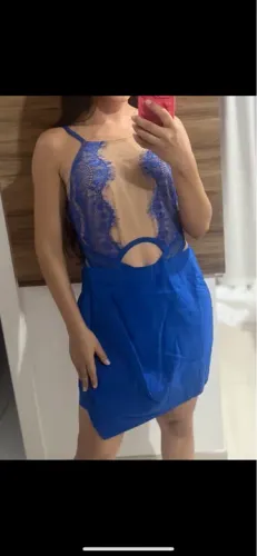 Vestido azul com renda negociamos 