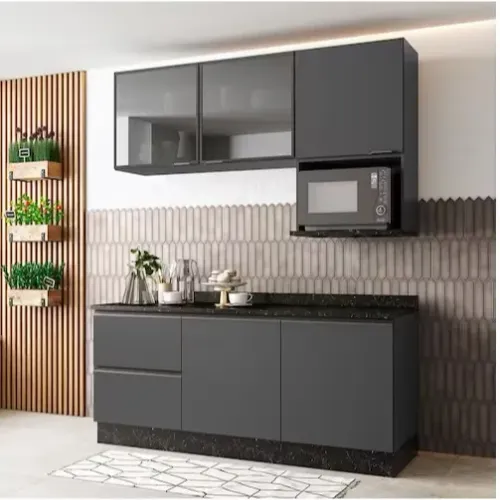 Armário de Cozinha Completo - Preto Grafite, Moderno e Espaçoso