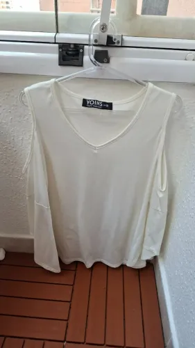Blusa YOINS M Ombro Vazado - Decote V e Manga Solta (Off-White)