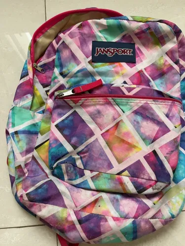 02 Mochilas unissex Janesport preta branca e tons de rosa