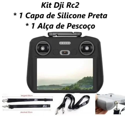 Kit 1 Alça + 1 Capa Silicone Controle Remoto Dji Air 3&3s, Dji Mini 5&4Pro, Dji Flip, Neo