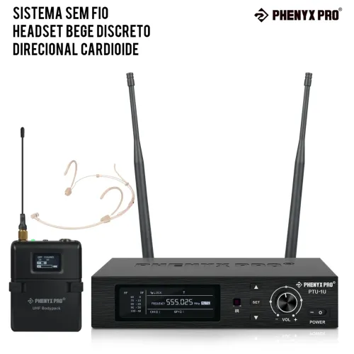 Sistema de Microfone Sem Fio Phenyx Pro - Headset Discreto Bege Direcional Cardioide