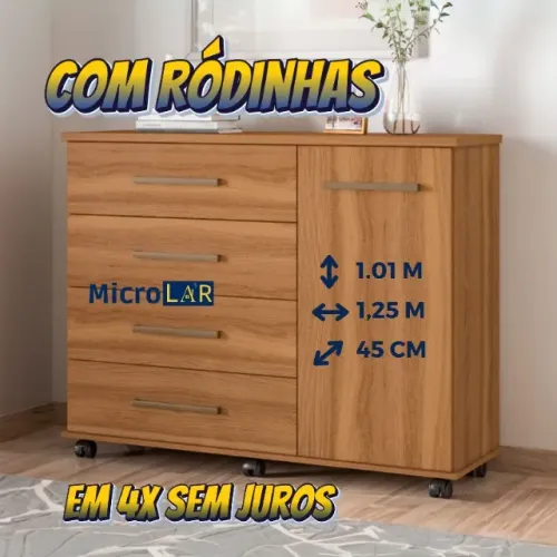Cômoda Sapateira com Rodinhas 4 Gvts 1 Porta 4x de 218,00 - 12 Meses de Garantia