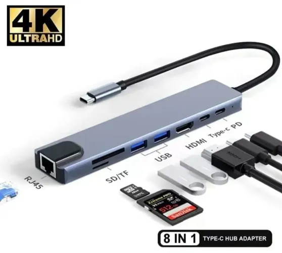 Adaptador Hub USB-C 8 em 1 - 4K Ultra HD
