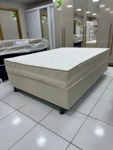Conjunto Box Casal Padrão Molas Em Sacadas Bege Jasmim - Entrega Rápida