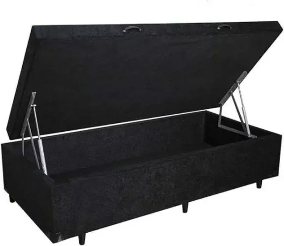 Base Cama Box Baú Solteiro Suede Preto 43x88x188 - FAZEMOS ENTREGA!