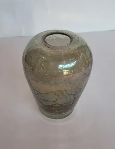 Vaso Antigo de Vidro Craquelado Iridescente - Estilo Art Nouveau / Europa ou EUA