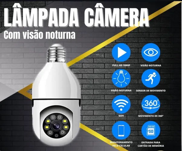 Câmera com bocal e luz noturna para diversos ambientes 