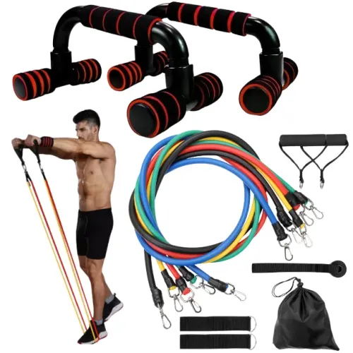 Kit Elástico Extensor + Barra fixa Apoio chão
