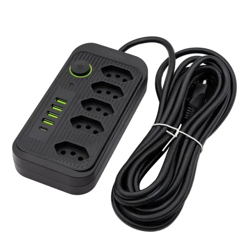 Filtro de Linha Extensão Coibeu 5 Tomadas 10A com 4 USB e 1 Tipo-C, Cabo 2m potência 2500W