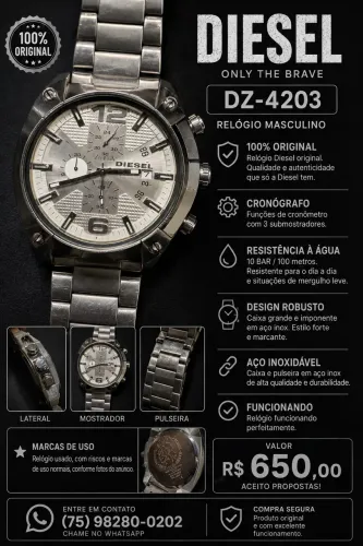 Relógio Diesel DZ4203 Only The Brave Original - Cronógrafo Aço