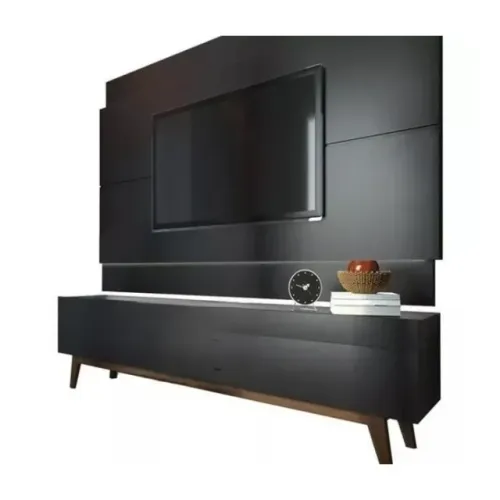 Rack Sala + Painel (Madeira Maciça, Flynt Preto Touch/Natural) (Painel Classic até 60?) - 
