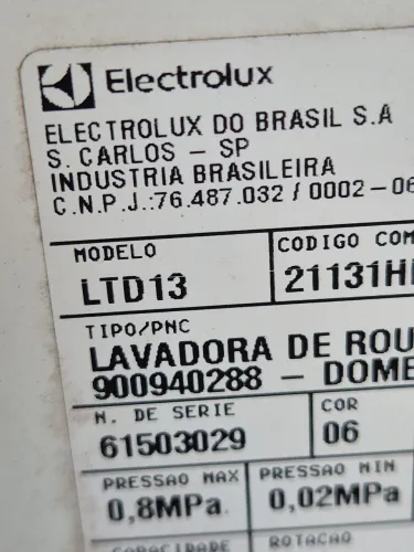 Kit máquina de lavar Electrolux 13K Ltd13 tudo por 250$ conforme as fotos
