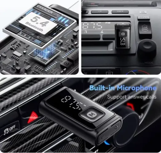 Transmissor fm receptor áudio & chamada bluetooth microfone estéreo Essager COD-AP210