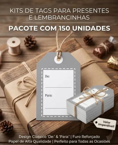 150 tags para presentes e lembrancinhas cinza e branco.