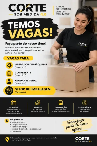 OPRTUNIDADE DE EMPREGO Chame no Contato *