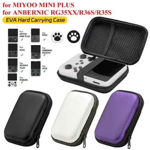 Estojo Rígido EVA para R36S Compatível Miyoo Mini Plus RG35XX com 2 Peliculas de Vidro