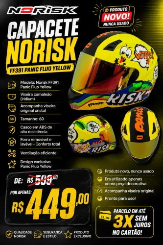 Capacete Norisk FF391 Panic Fluo Yellow - Tamanho 60