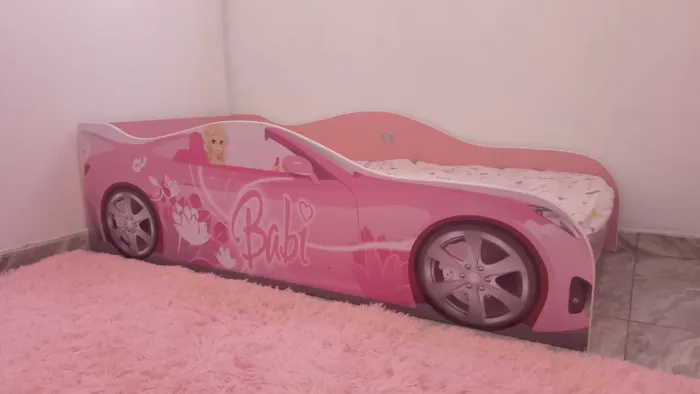 Cama Infantil com Colchão Ortobom (Carro da Babi) - Rosa