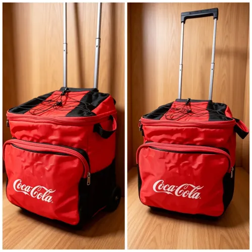 Bolsa térmica 100 anos da Coca-Cola com rodinhas e alça retrátil- capacidade espaçosa