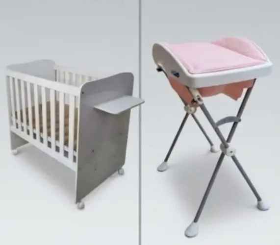 Berço Multifuncional Branco + Trocador/Banheira dobrável com suporte