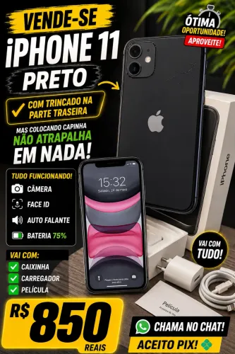 VENDE-SE iPhone 11 Preto - R$ 700