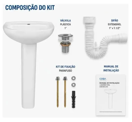 Pia de banheiro com coluna e acessórios