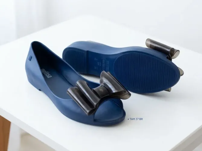 Melissa rasteira azul marinho laço duplo fumê - 35