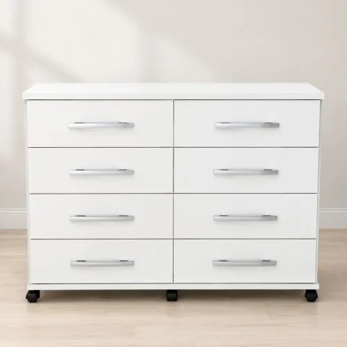COMODA JADE 8G C/RODIZIOS - BRANCO<br>