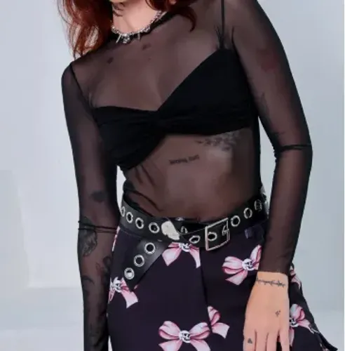 Blusa de manga comprida transparência preta