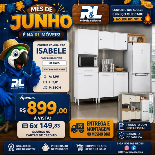 Cozhina Com Balcão Isabele /Entrega É Montagem Disponível Loja R L Moveis
