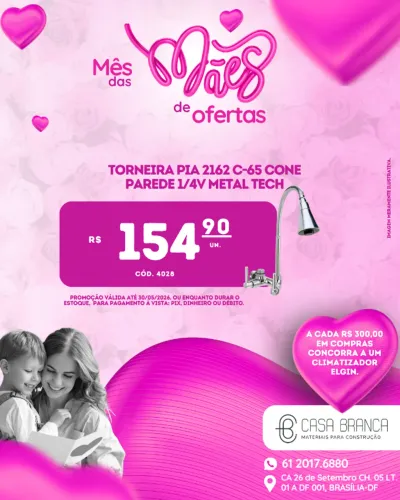 TORNEIRA PIA 2162 C-65 CONE PAREDE 1/4V METAL TECH