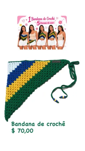 Bandana de crochê nas cores do Brasil 
