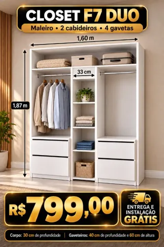 CLOSET CM 4 GAVETAS MDF NOVO